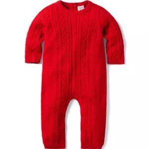 JANIE & JACK Red Cable Knit One Piece Jumpsuit Size 0-3 Months